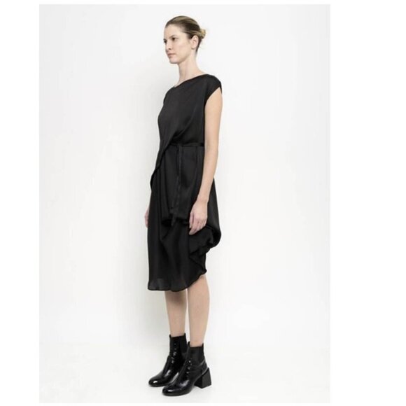 UMA RAQUEL DAVIDOWICZ Romulu Faux Waist Tie Draped Satin Black Dress - Picture 5 of 10